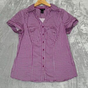 Lane Bryant Purple Checkered Button Down Shirt